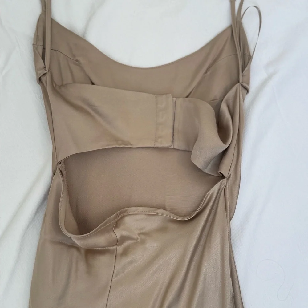 Zara Satin Slip Maxi Dress in Taupe Brown - Picture 3 of 4